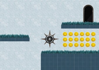 Computer Game Level with coins and trap