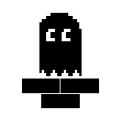 Obraz premium pixel ghost game play character arcade vector illustration black and white design