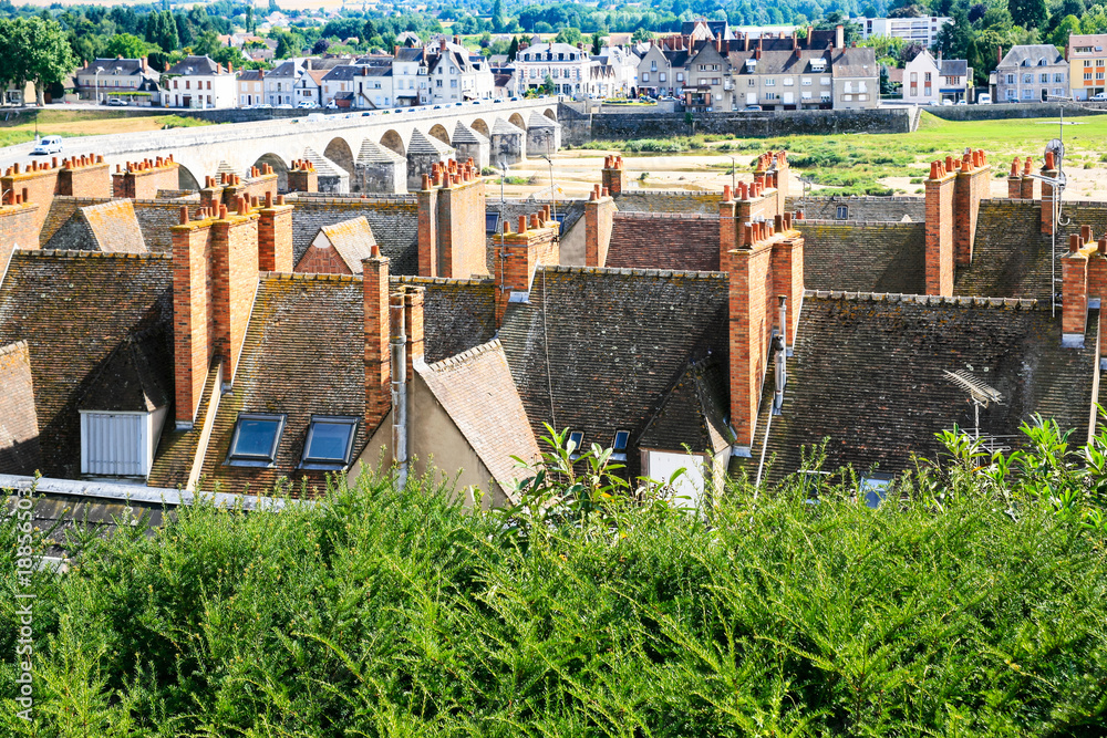 Canvas Prints above view of Gien town and Loire reverbed