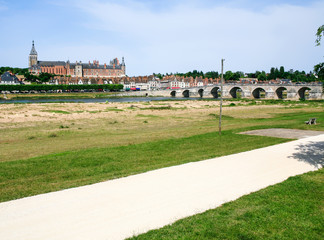 view of Gien city from valley of Loire river