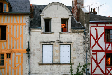 facades of medieval urban houses in Orleans city