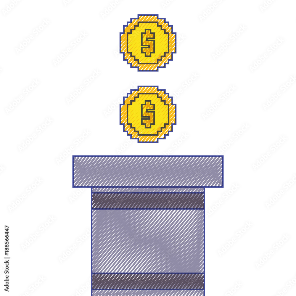 Poster pixeled golden coin treasure score vector illustration