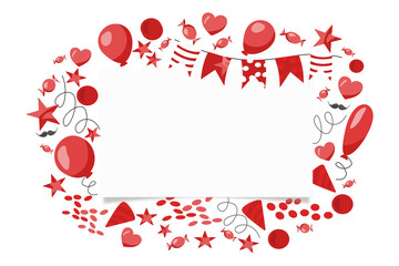 Banner with carnival party decoration in red and white