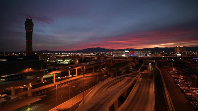 November 9, 2017. Scenic Sunset in City of Las Vegas, Nevada, United States of America. Las Vegas International Airport.