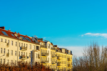 yellow apartments with copy space in the sky