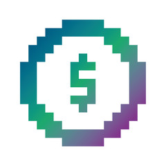 money coin pixel dollar currency vector illustration blur background color gradient