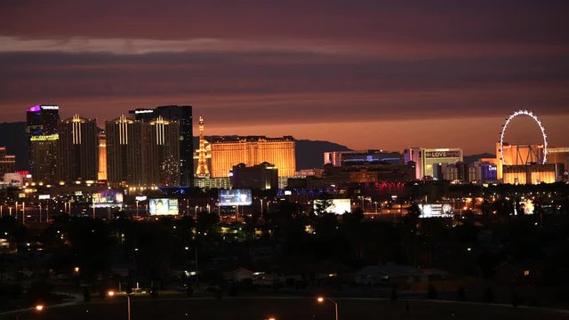 Colorful Vegas Strip Panorama. City of Las Vegas, Nevada, United States of America. November 9, 2017.