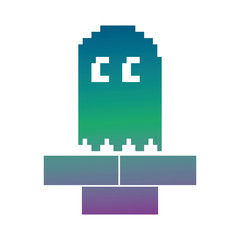 Obraz premium pixel ghost game play character arcade vector illustration blur background color gradient