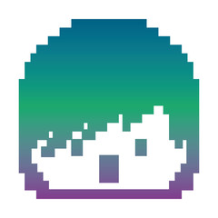 Obraz premium pixelated face boy video game avatar vector illustration blur background color gradient