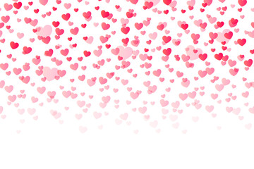 Background with hearts. Seamless pattern with falling confetti hearts for Valentines day. Valentines day or wedding invitation greeting card design. Vector illustration, eps 10.