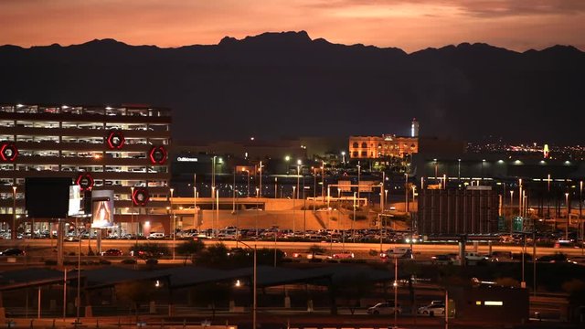 Scenic Sunset in City of Las Vegas, Nevada, United States of America. November 9, 2017. Colorful Vegas Strip Panorama