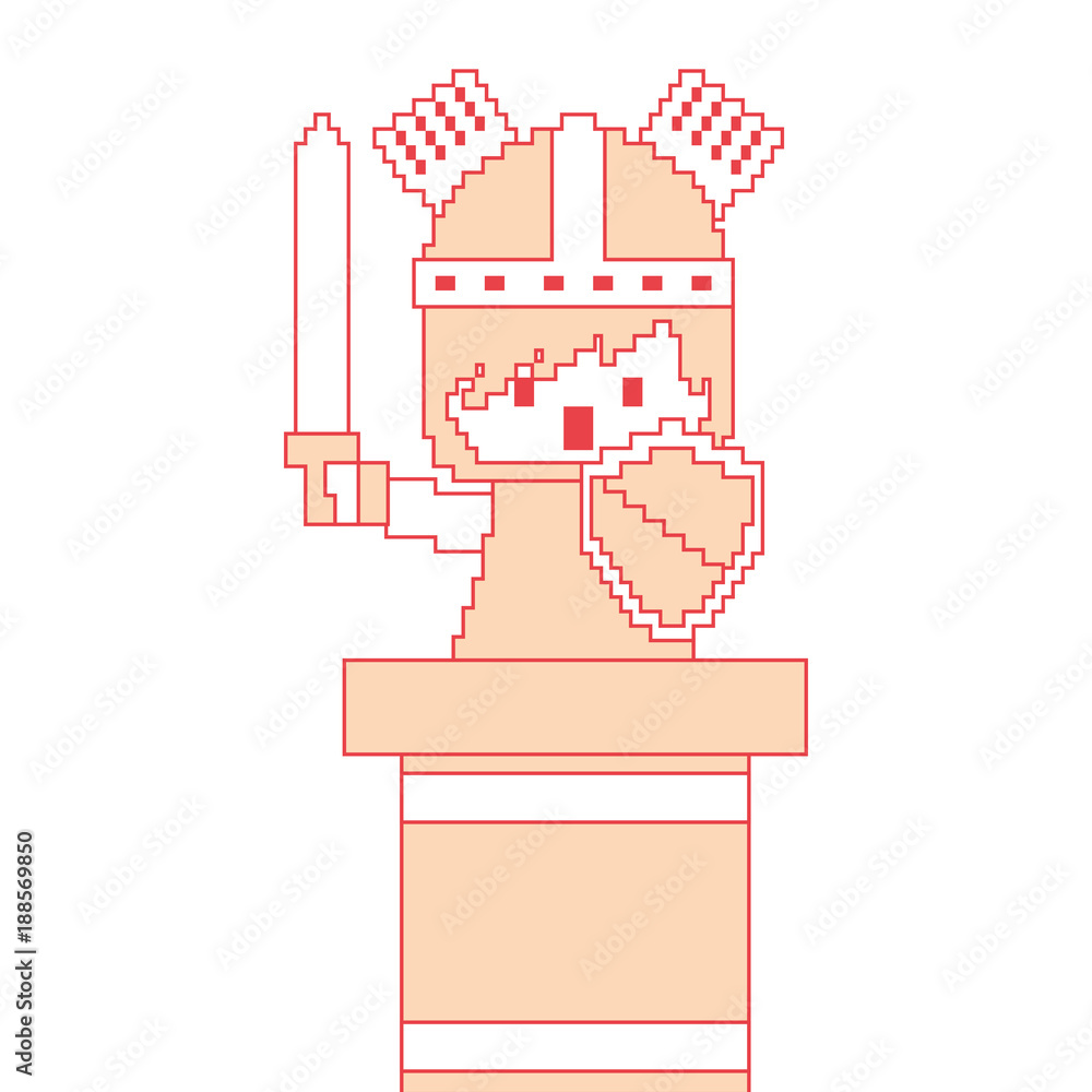 Poster pixel character knight game interface level vector illustration orange color image