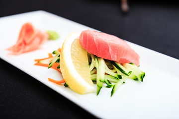 Tuna sashimi served on a plate