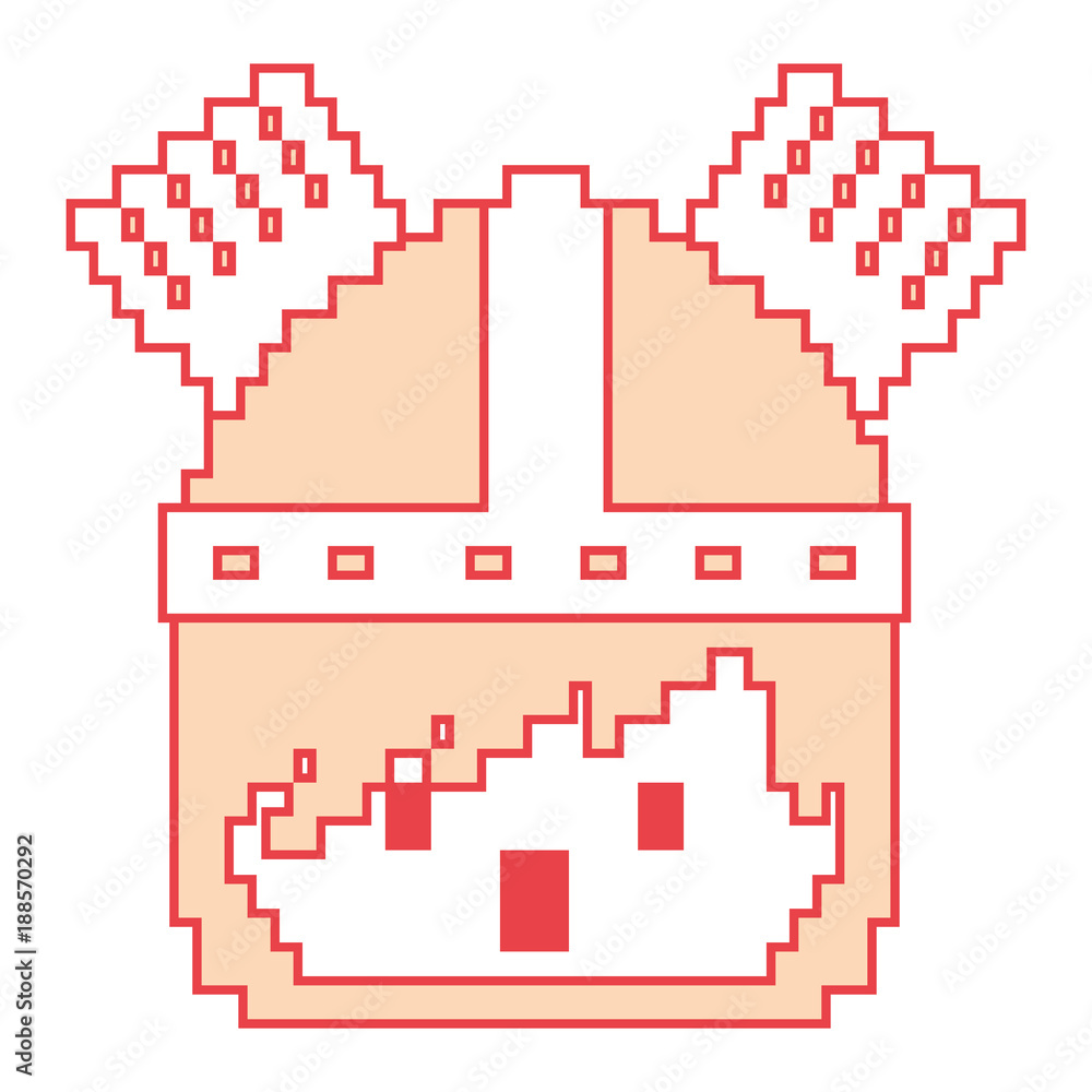 Poster pixel character face knight with helmet game vector illustration orange color image