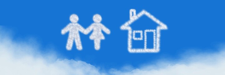 House and couple Cloud Icons with sky