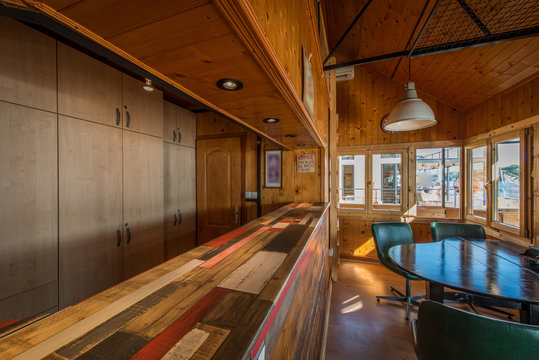 Luxury wooden kitchen in new log cabin interior