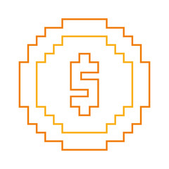 money coin pixel dollar currency vector illustration line color design