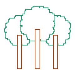 three pixelated tree nature environment icon vector illustration line color design