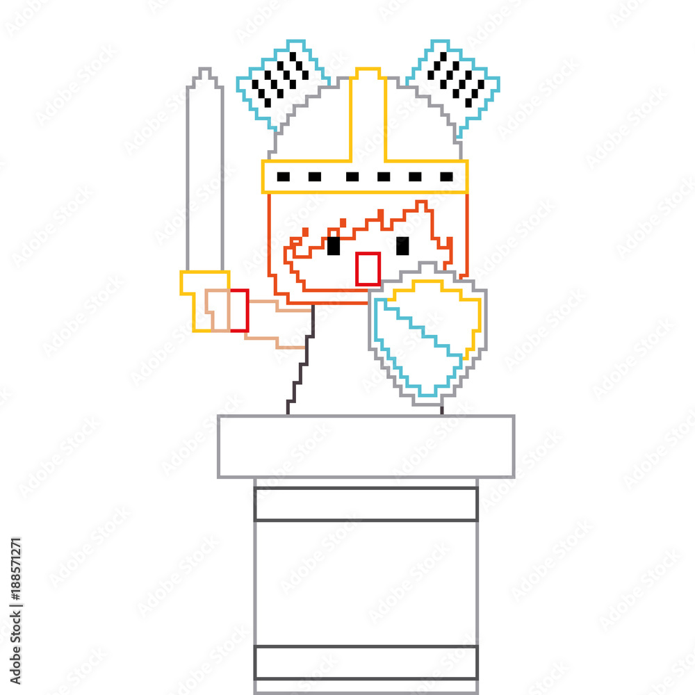 Poster pixel character knight game interface level vector illustration line color design
