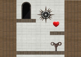 Computer Game Level with key and heart