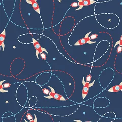 Printed roller blinds Cosmos Seamless vector space pattern with rockets and traces.