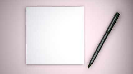 invitation card with pen on pink background. 3D rendering