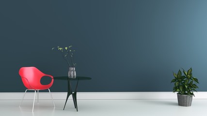 Working room with chair and table on dark wall. 3d rendering