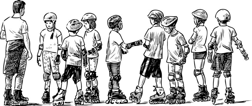 Group of junior students on roller skates