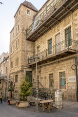  Ancient houses and street in the historic center of Jerusalem. Israel