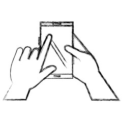 hand with smartphone device vector illustration design