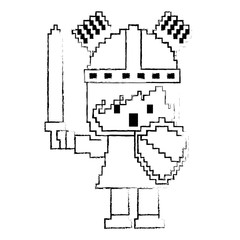 pixel character knight with sword and shield for games vector illustration sketch design