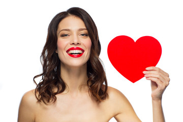 beautiful woman with red lipstick and heart shape