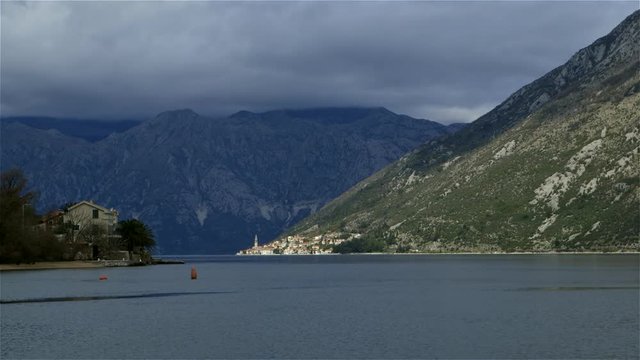Kotor Bay,Perast Town & Mountain Range; Kotor; Kotor Bay, Montenegro