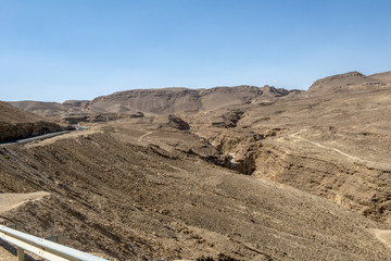A view of the dead sea and mountains in the Negev desert. Israel
