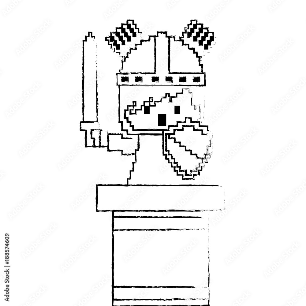 Poster pixel character knight game interface level vector illustration sketch design