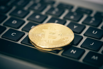 Close up of bitcoin coin
