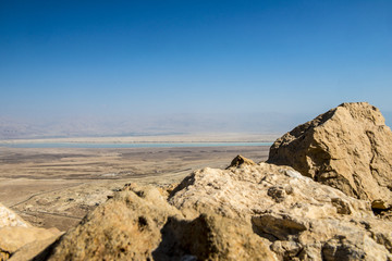 Fototapeta na wymiar Ruins of the ancient fortress of Massada on the mountain near the dead sea in southern Israel