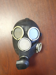 gas mask on the office table