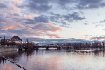 Naklejka premium Sunset on the Vltava river