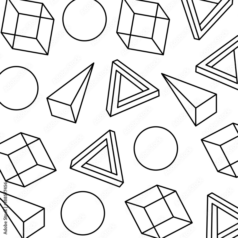 Poster seamless pattern with geometric 3d shapes in memphis style vector illustration