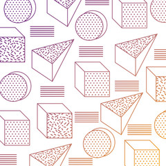 seamless pattern with geometric 3d shapes in memphis style vector illustration
