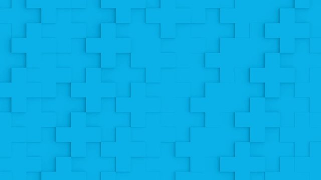 Abstract Plus Geometric Surface Loop 1C: blue clean minimal crosses cross grid pattern, random waving motion background canvas in bright cool fresh ultramarine sky blue. Seamless loop 4K UHD FullHD.