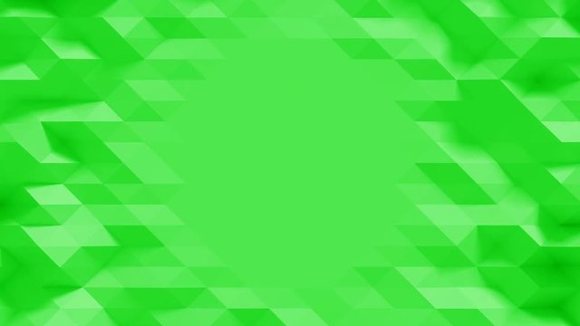 Abstract Polygonal Center Display Loop 1G: unique green geometric surface backdrop with central empty copy space blank circular area for product display, text placement. Seamless loop 4K UHD, FullHD.