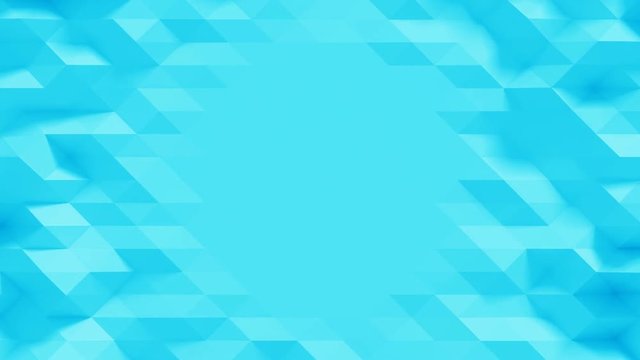 Abstract Polygonal Center Display Loop 1C: ice cool blue geometric surface backdrop with central empty copy space blank circular area for product display, text placement. Seamless loop 4K UHD, FullHD.