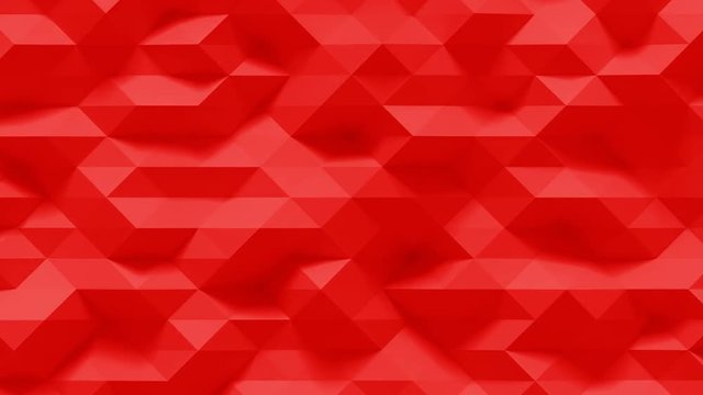 Abstract Polygonal Geometric Surface Loop 4F: red clean soft low poly motion background of shifting small triangles in hot blood crimson maroon dark orange ruby red. Seamless loop 4K UHD FullHD.