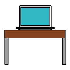 laptop computer in table vector illustration design