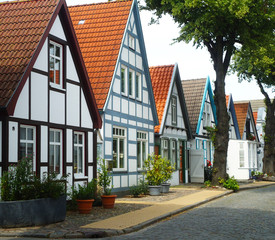 Traditional buildings in the old town of Warnemünde, Rostock - Germany