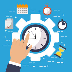 hand touch clock time gear work business vector illustration