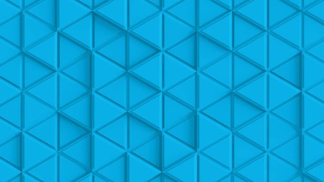 Abstract Triangle Geometric Surface Loop 2C: blue clean minimal beveled triangles grid pattern, undulating motion background canvas in cool fresh ultramarine sky blue. Seamless loop 4K UHD FullHD.