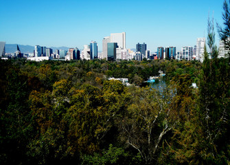 Obraz premium A view of modern buildings from Chapultepec forest in Mexico City